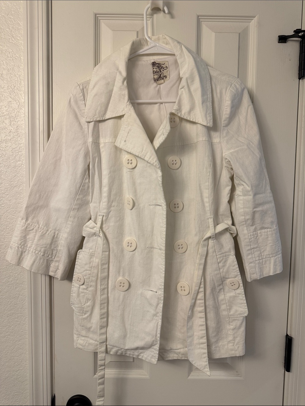 White Women's Double-Breasted Trench Short Coat